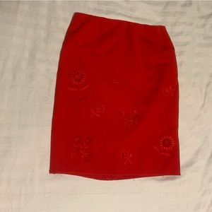 Vintage Bill Blass red pencil skirt with embroidered flowers